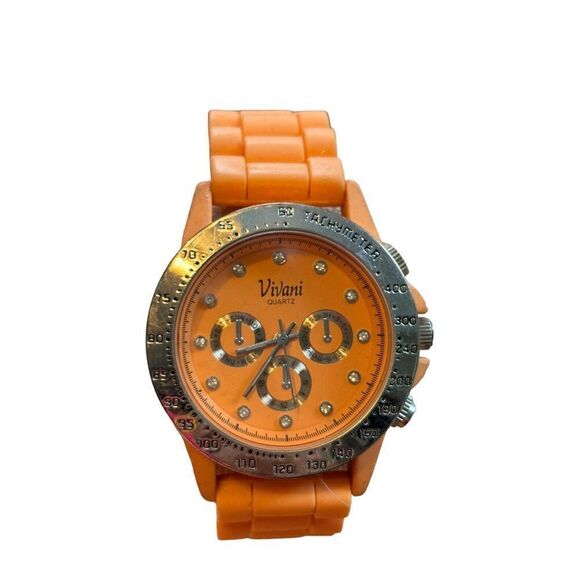 Vivani Quartz Orange Silicone Band Watch With Stainless Steel Caseback & Tachyme - Picture 1 of 8